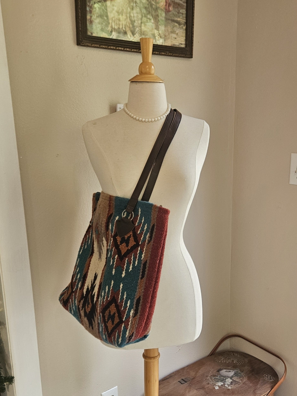 Teal & Rust El Paso Wool Saddlebag- Woven Southwestern Crossbody Tote Bag